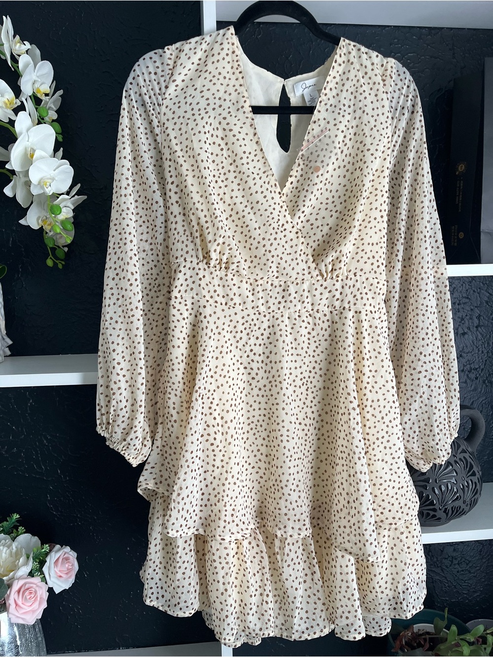 Cream Polka Dot Tiered Mini Dress